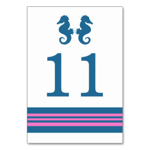 Blue Pink Nautic Seepferd Table Card Tischnummer