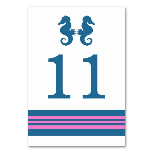 Blue Pink Nautic Seepferd Table Card Tischnummer (Vorderseite)
