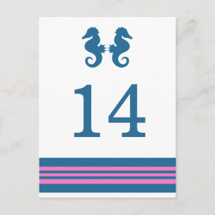 Blue Pink Nautic Seepferd Table Postcard Postkarte