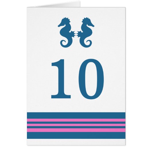 Blue Pink Nautic Seepferd Tischnummer Card (Vorne)