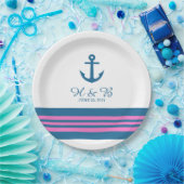 Blue Pink Nautical Anchor Hochzeitspapier-Teller Pappteller (Party)