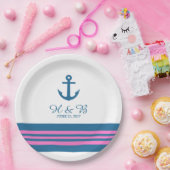 Blue Pink Nautical Anchor Hochzeitspapier-Teller Pappteller (Party)