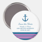 Blue Pink Nautical Anchor Speichern Sie das Datums Magnet (Vorderseite/Rückseite)