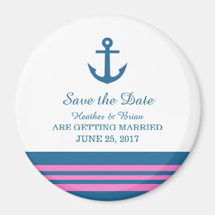 Blue Pink Nautical Anchor Speichern Sie das Datums Magnet