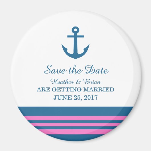 Blue Pink Nautical Anchor Speichern Sie das Datums Magnet (Vorne)