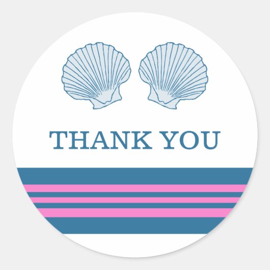 Blue Pink Nautical Seashells Danke Stickers (Vorderseite)