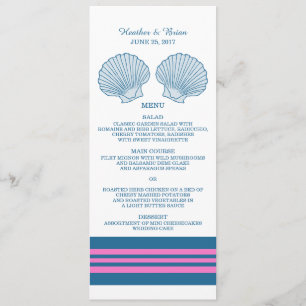 Blue Pink Nautical Seashells Wedding Menu Menükarte