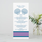 Blue Pink Nautical Seashells Wedding Menu Menükarte (Stehend Vorderseite)