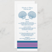 Blue Pink Nautical Seashells Wedding Menu Menükarte (Vorne/Hinten)