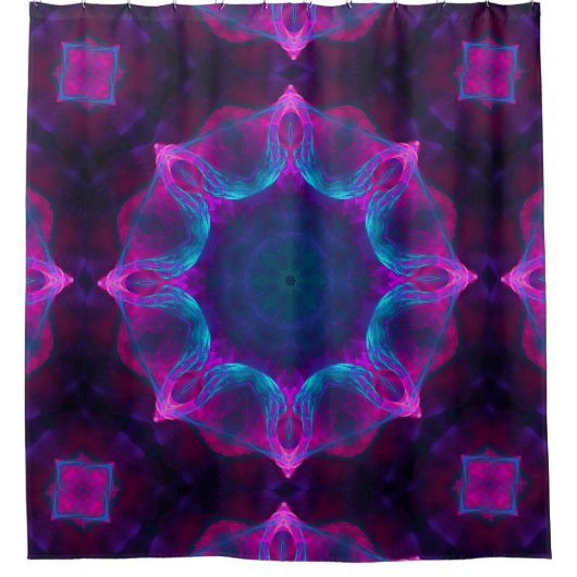Blue & Pink Neon Dark Kaleidoscope Gradient Duschvorhang (Vorderseite)