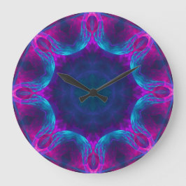 Blue & Pink Neon Dark Kaleidoskop Anzahl Große Wanduhr