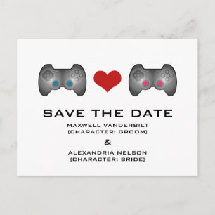 Blue Pink Niedlich Gamer Save the Date Postkarte