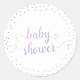 Blue & Pink Ombré Confetti Typografie Kinderdusche Runder Aufkleber