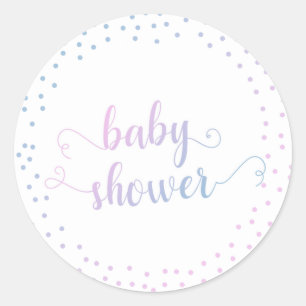 Blue & Pink Ombré Confetti Typografie Kinderdusche Runder Aufkleber