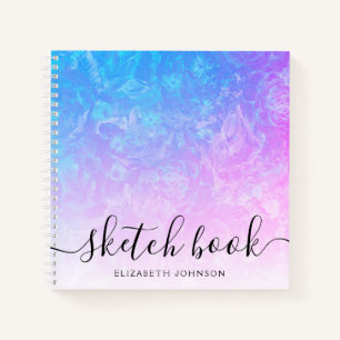 Blue Pink Ombre Floral Girly Name Sketchbook Notizblock