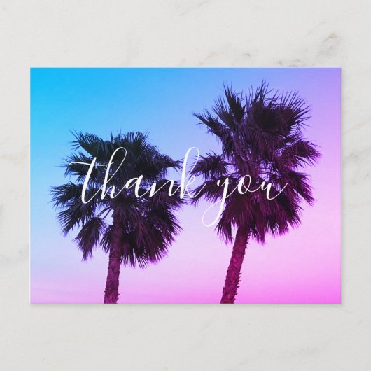 Blue Pink Ombre Sunset Palm Trees Vielen Dank Postkarte (Vorderseite)