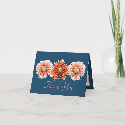 Blue Pink Orange Dahlias Floral Bouquet Vielen Dan Karte (Vorderseite)