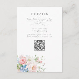 Blue & Pink Pastel Floral QR Wedding Details Begleitkarte