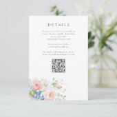 Blue & Pink Pastel Floral QR Wedding Details Begleitkarte (Stehend Vorderseite)