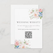 Blue & Pink Pastel Floral QR Wedding Website Begleitkarte (Vorne/Hinten)