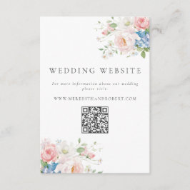 Blue & Pink Pastel Floral QR Wedding Website Begleitkarte