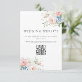Blue & Pink Pastel Floral QR Wedding Website Begleitkarte (Stehend Vorderseite)