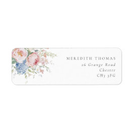 Blue & Pink Pastel Floral Wedding Return Address