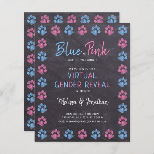 Blue Pink Paw Prints Virtual Gender Reveve (Vorne/Hinten)