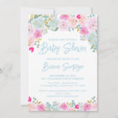 Blue Pink Peach Lila Baby Dusche Einladung (Vorderseite)