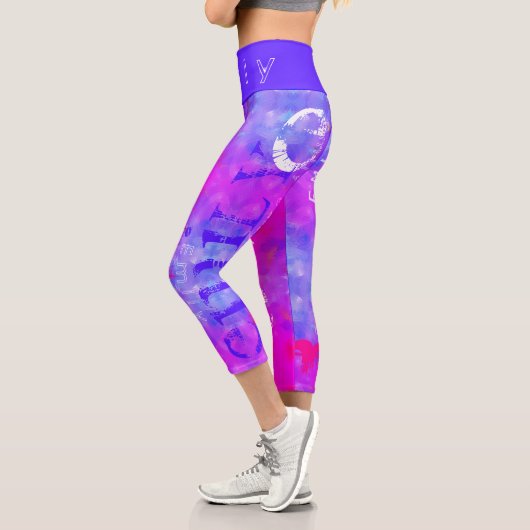 Blue Pink personalisierter Name 5 Buchstaben Capri Leggings (Links)