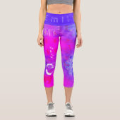 Blue Pink personalisierter Name 5 Buchstaben Capri Leggings (Vorderseite)