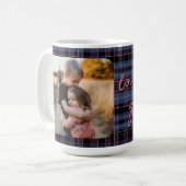 Blue Pink Plaid 1-Photo Custom Holiday Gift Script Kaffeetasse (Vorderseite Links)