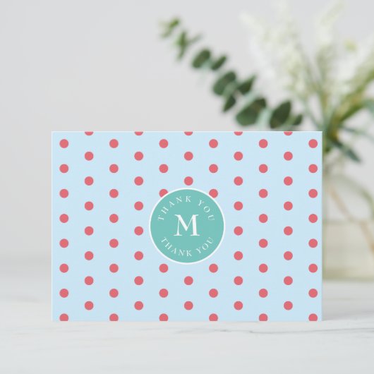 Blue Pink Polka Dot Flat Danke Karte (Stehend Vorderseite)