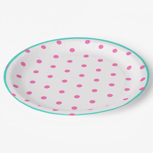 Blue Pink Polka Dots Pappteller (Schrägansicht)