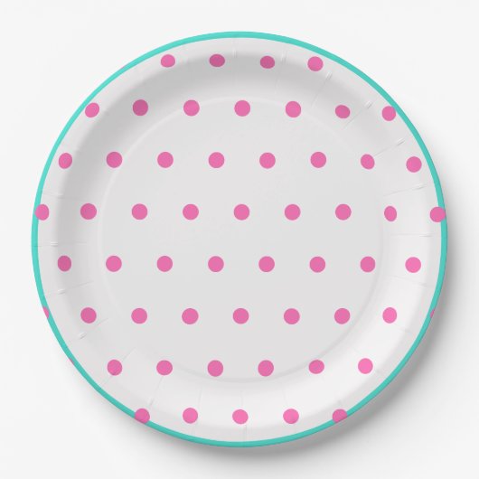 Blue Pink Polka Dots Pappteller (Vorderseite)