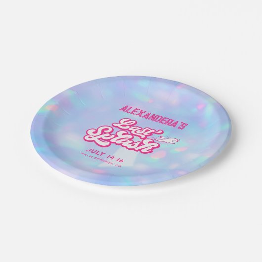 Blue Pink Pool Party Bachelorette Pappteller (Schrägansicht)