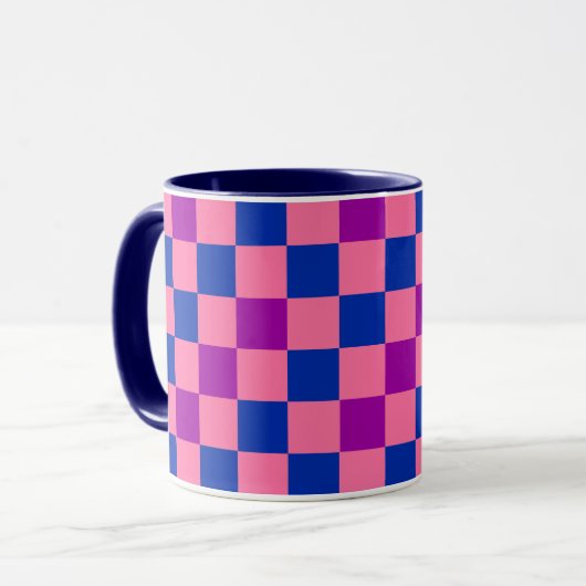 Blue Pink Purple Checkered Pattern Design  Tasse (Vorderseite Links)