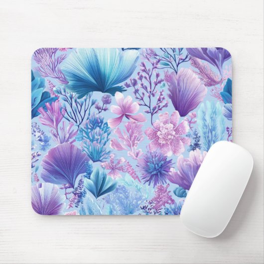 BLUE PINK PURPLE UNDERSEA PLANTS & SEASHELLS MOUSEPAD (Mit Mouse)