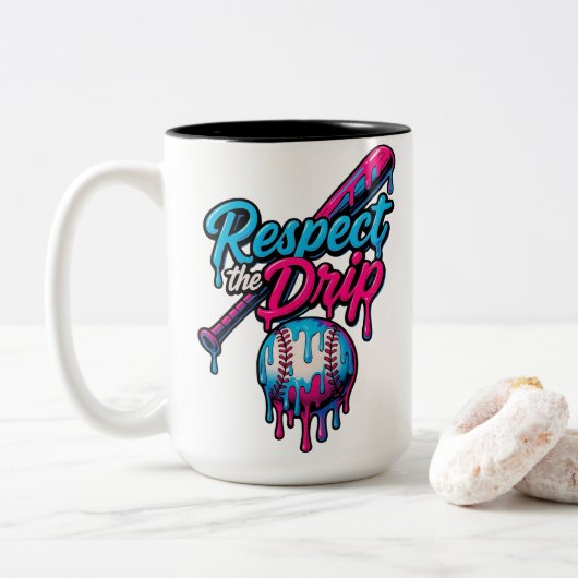 Blue Pink Respect The Drip Baseball Zweifarbige Tasse (Mit Donut)