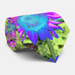 Blue pink retro funky sunflower photo krawatte
