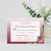 Blue PInk Roses Floral Striped Wedding RSVP Karte (Stehend Vorderseite)