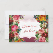 Blue PInk Roses Floral Striped Wedding RSVP Karte (Rückseite)