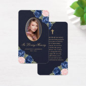 Blue Pink Roses Gold Cross Beerdigungskarte (Schreibtisch)