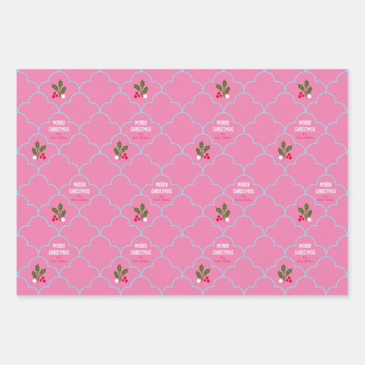 Blue Pink Scallop Tile Holly Branly Weihnachten Geschenkpapier Set (Vorderseite)