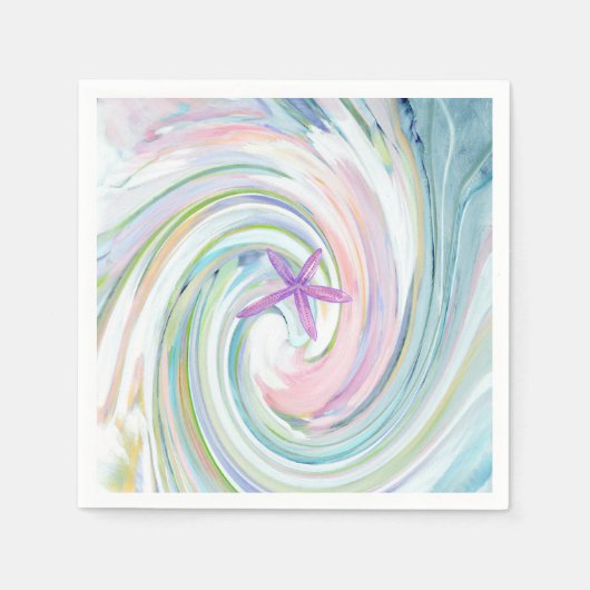 Blue Pink Sea Swirl & Starfish Napkins Serviette (Vorderseite)