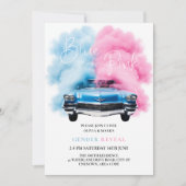 Blue Pink Smoke Car Truck Thema Baby Gender Reveal Einladung (Vorderseite)