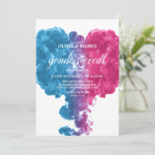 Blue Pink Smoke Heart Baby Gender Reveal Einladung (Stehend Vorderseite)