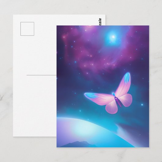 Blue & Pink Space Butterfly Postkarte (Vorne/Hinten)