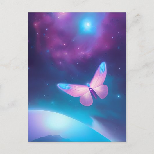 Blue & Pink Space Butterfly Postkarte (Vorderseite)
