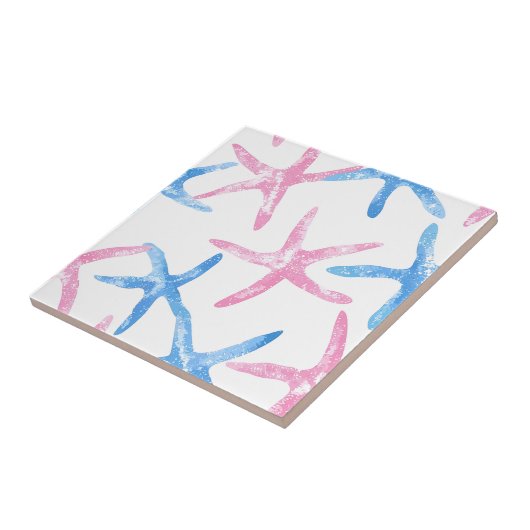 Blue Pink Starfish Modernes Küstenmuster Fliese (Seite)